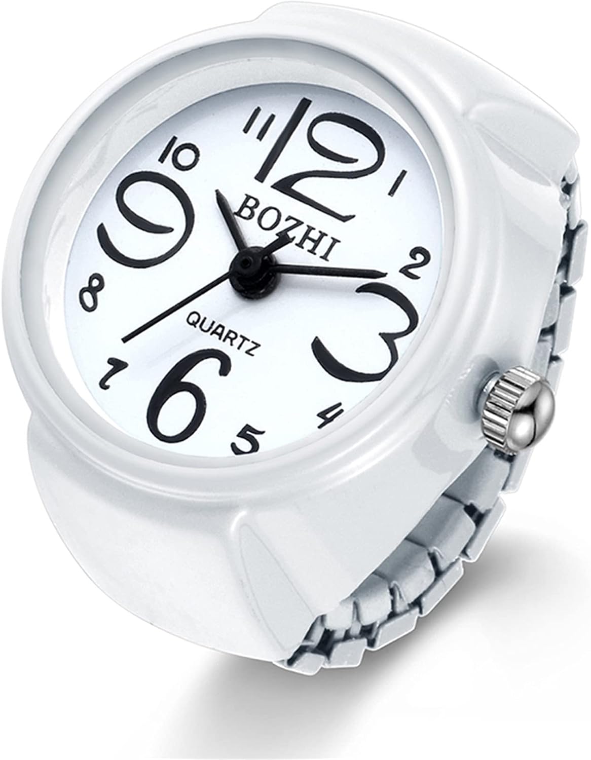 JewelryWe Men Women Finger Watch Round Analog Quartz Finger Ring Watches, Adjustable Size