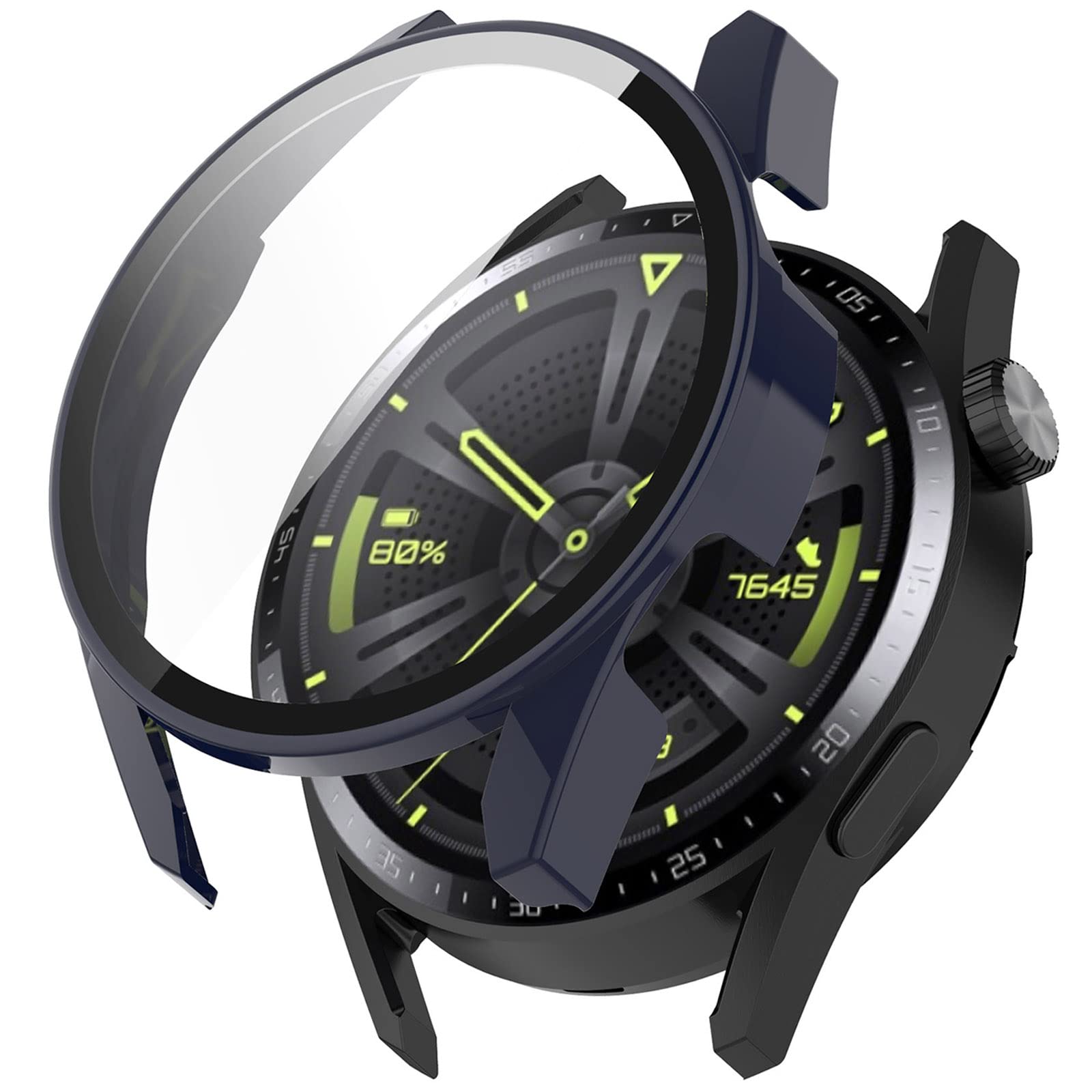 Miimall Case Compatible with Huawei Watch GT 3 42mm Tempered Glass Screen Protector, Ultra-Thin Hard PC Shockproof All-Around Bumper Shell Protective Cover for Huawei Watch GT 3 42mm-Blue