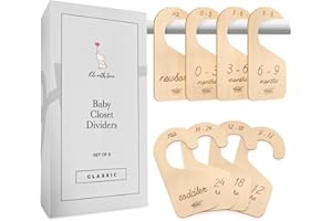 Baby Closet Dividers (Classic) by Eli with Love - 8 Premium Wood Double Sided Baby Closet Size Dividers - Ideal Baby Clothes Dividers for Closet – Organize Nursery Closet Hangers by Size/Age