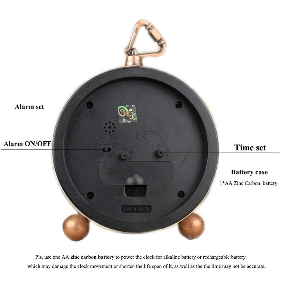 JUSTUP Table Clock, Vintage Non-Ticking Table Desk Alarm Clock Battery Operated with Quartz Movement HD Glass for Bedroom Living Room Office Desk(Butterfly)