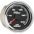 GlowShift 200 PSI Mechanical Air Pressure Gauge - Black Dial - White LED Backlit - Clear Lens - for Air Ride Suspension Systems - 2-1/16" 52mm