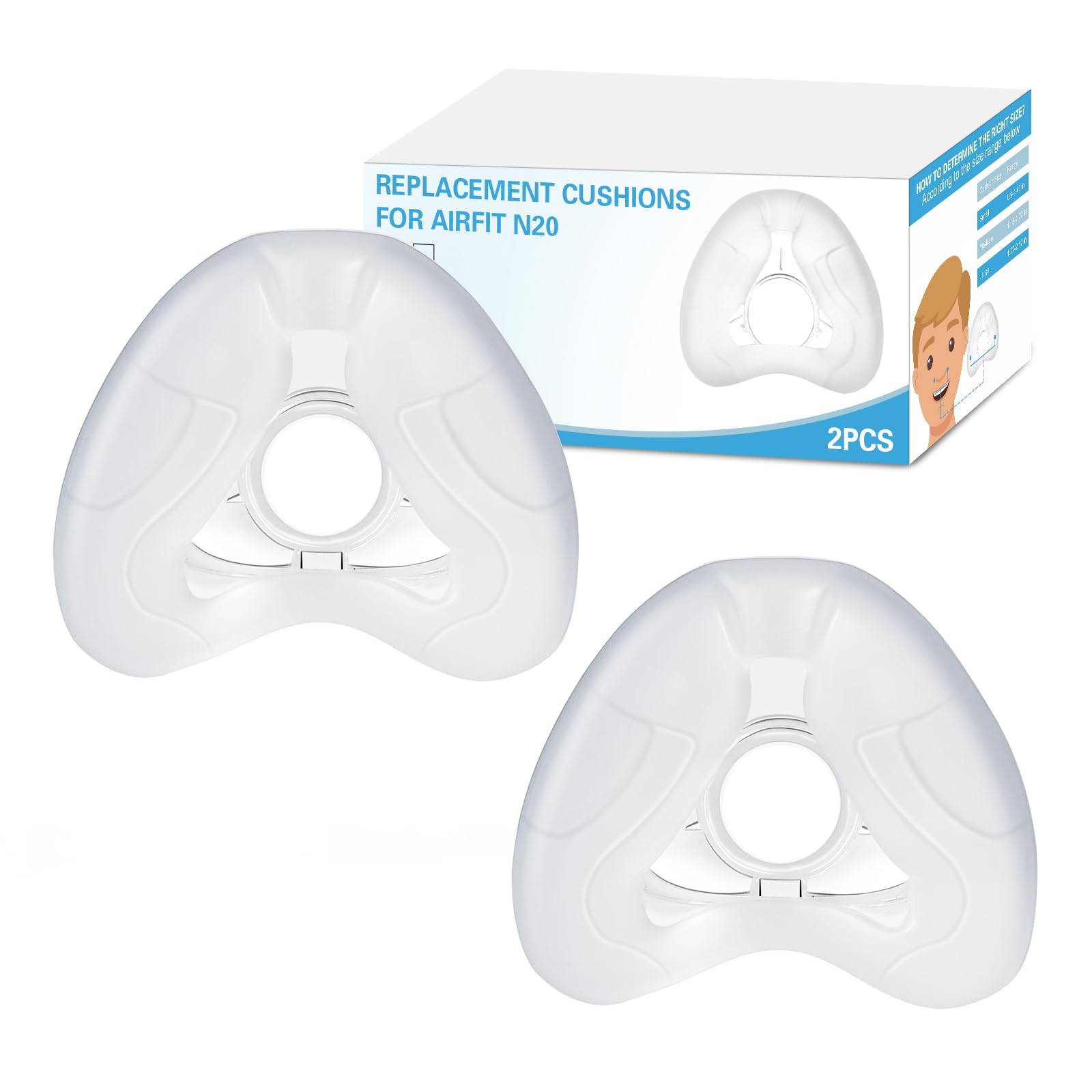 Photo 1 of 2 Pack Replacement Nasal Cushion for ResMed Airfit N20, Medium, Compatiable with Orignal Airfit N20 Frame & Elbow, Replacement Nasal CPAP Mask Cushion, Soft & Durable