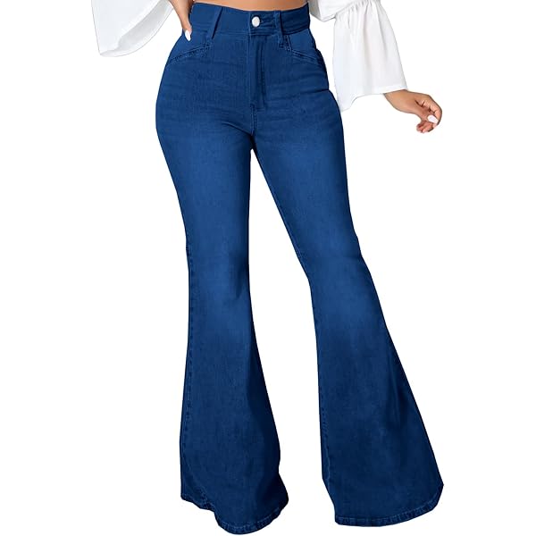Womens Classic Stretchy Flare Bell Bottom Denim Jeans Pants