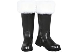 SHEJIZE Men's Black Santa Claus Boots-Premium Faux Leather Wide Calf Santa Combat Shoes Adult Men with Non-Slip Sole, Christmas Footwear for Halloween Parties & Cosplay