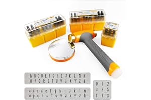 OWDEN Metal Stamps for Jewelry Making, Art Font Uppercase Letter Punch Set and Art Font Lowercase Letter Punch wtih 1 Set Number Punch Set Size:1/8",3mm Stamps Hammer and Steel Bench Block