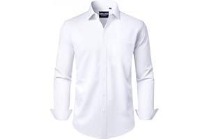 Alimens & Gentle Men's Dress Shirts Long Sleeve Stretch Wrinkle-Free Formal Solid Button Down Shirt with Pocket