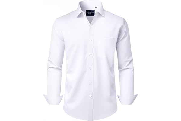 Alimens & Gentle Men's Dress Shirts Long Sleeve Stretch Wrinkle-Free Formal Solid Button Down Shirt with Pocket