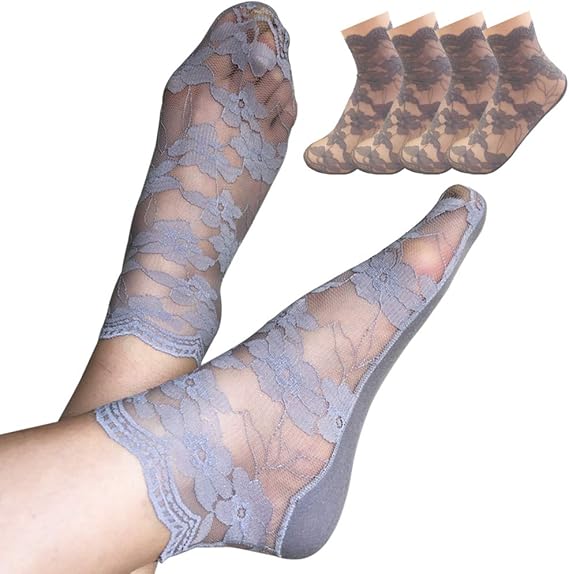 Amazon Sondity 4足セット レディースソックス 極薄 総レース靴下 夏 可愛い 透け感 スニーカー 美脚 吸汗速乾 消臭抗菌21cm 24c グレー ソックス 通販
