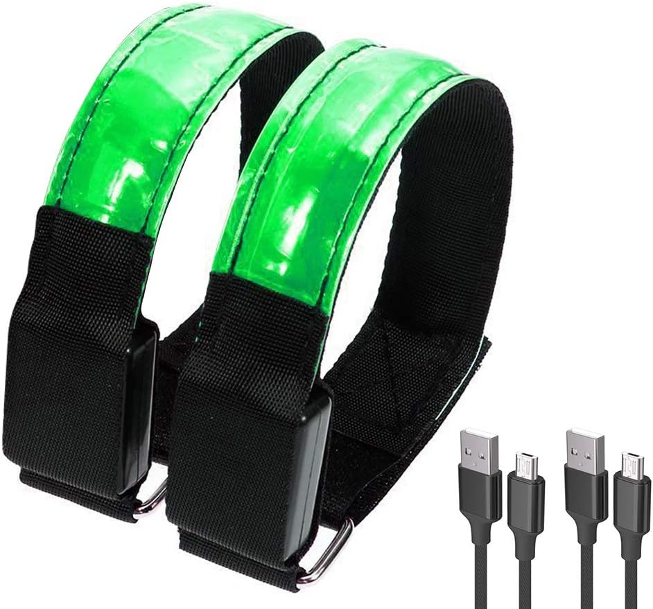 ATNKE LED Armband, 2 Pack USB Rechargeable High Visibility Light Up Sports Wristbands, Adjustable Glowing Bracelets for Runners, Joggers, Pet Owners, Cyclists