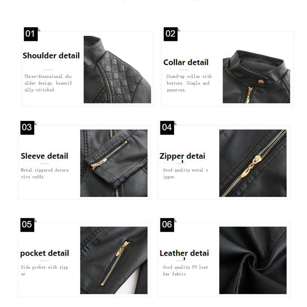 fnemo Nueva Chaqueta de Cuero sintético con Cuello Alto para Mujer Chaquetas