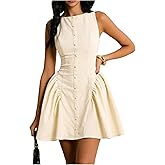 MakeMeChic Women's Open Back Dress Button Sleeveless A Line Business Short Dresses