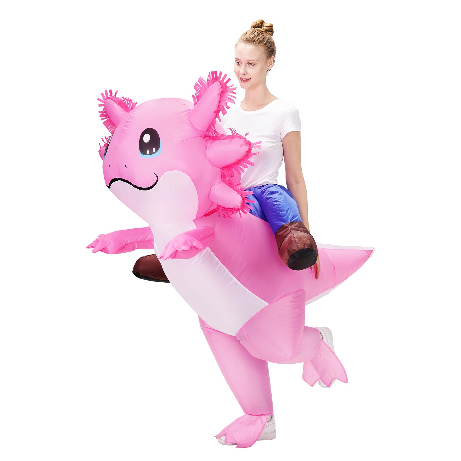 Poptrend Inflatable Axolotl Costume for Adult Men Women Halloween Costumes Kid Blow Up Costume Ride on Axolotl Costumes for Kids Cosplay Party (Adult)