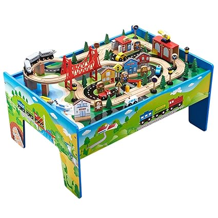 80 piece wooden train set with table
