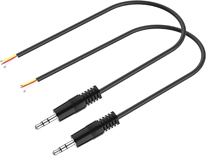 3.5mm to Bare Wire Stereo, 2 Pack 1ft 1/8" 3 Pole TRS Male Connector to
