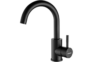 RODDEX Bar Sink Faucet, Single Hole 360 Swivel Stainless Steel Faucets, Small Modern Single Handle Tap for Kitchen Bath Bathroom Sink, Matte Black