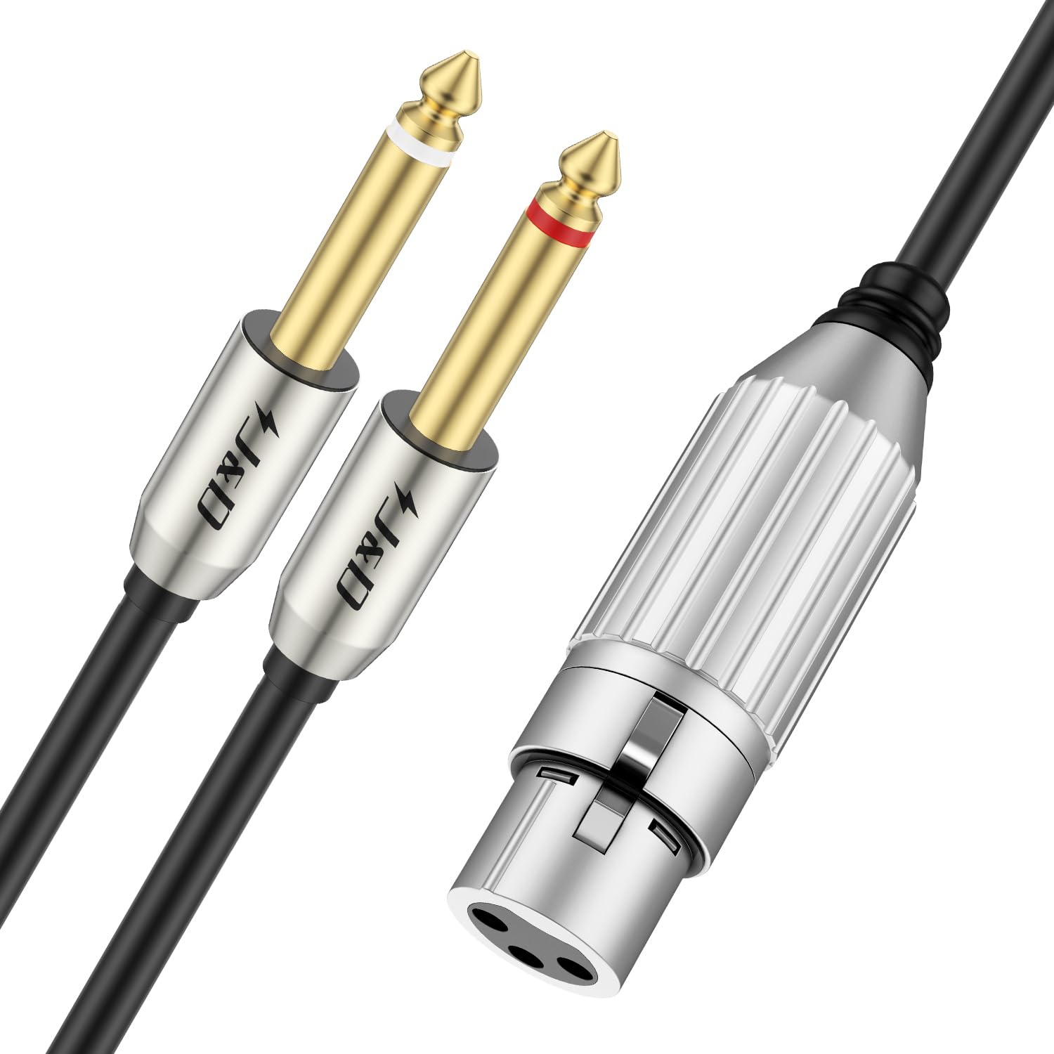 J&D XLR Female to Dual 1/4 Inch TS Cable, XLR to 6.35mm TS Mono Plug Stereo Audio Y Splitter with Gold Plated Connectors and Nylon Braid for Microphones, Audio Interfaces, Studio Equipment, 1 m