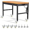 HABUTWAY Height Adjustable Workbench with Wheels 48" x 24" 2000 Lbs Capacity Solid Wood Work Station Heavy-Duty Rolling Work Tables for Garage Party Shop Office