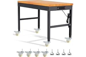 HABUTWAY Height Adjustable Workbench with Wheels 48" x 24" 2000 Lbs Capacity Solid Wood Work Station Heavy-Duty Rolling Work Tables for Garage Party Shop Office