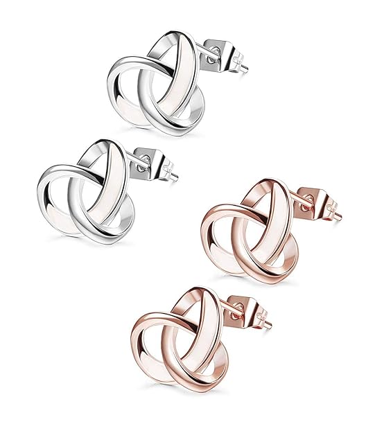 sailimue 2 Paar 0.8MM Edelstahl Ohrstecker Herz Twist Knoten Liebe Ohrringe Für Frauen Mädchen Weihnachten Geburtstag Geschen