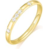 TIGRADE Women Titanium Ring Cubic Zirconia Eternity Ring for Her, 18K Gold Plated Dome High Polished Wedding Band Comfort Fit Size 4-11