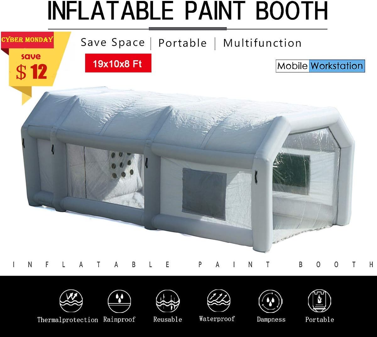 SILIVN 26x13x10Ft Mobile Inflatable Paint Spray Booth Tent Portable Car Workstation (with 2 Blower)