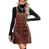 CUPSHE Faux Suede Mini Fall Dresses for Women Square Neck Pull Ring Zipper Front Pockets Wide Straps Casual Autumn Dress