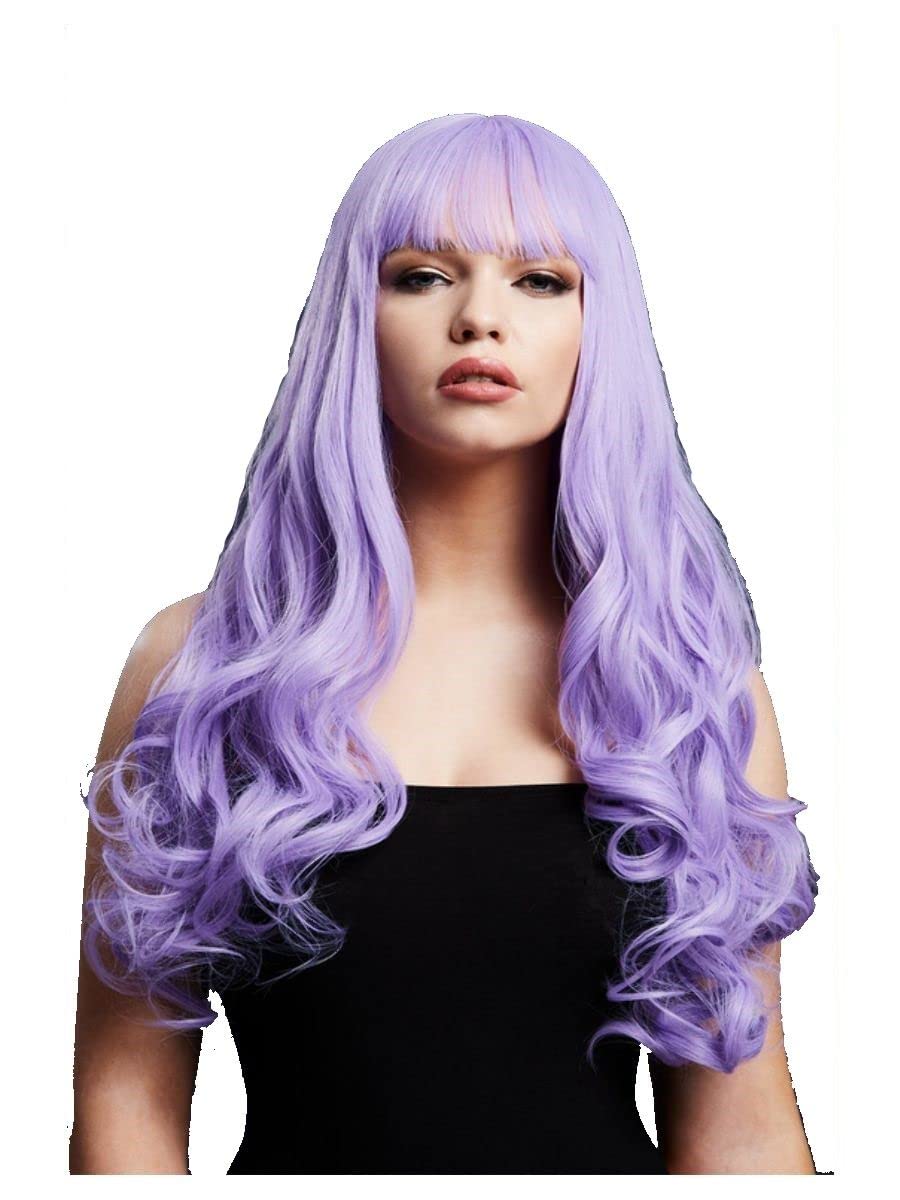 Smiffys Fever Gigi Wig, Violet Long Curl, Centre Parting & Fringe, 62cm / 24in, Fever Wigs Fancy Dress, Fever Dress Up Wigs