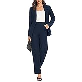 Casly Lamiit Women's 2 Piece Business Casual Outfits Collarless Blazer Jacket Wide Leg Work Pants Dressy Suit Set