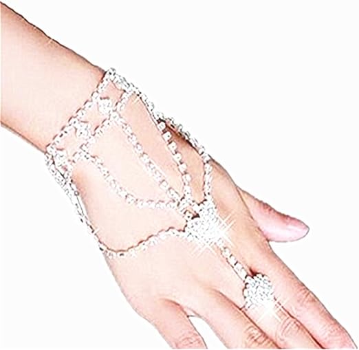 Homiki Handschmuck Fur Damen Vogue Kristall Braut Hochzeit Verbundene Ketten Armband Mit Ring Schmuckstuck Vergoldet Strass Amazon De Kuche Haushalt