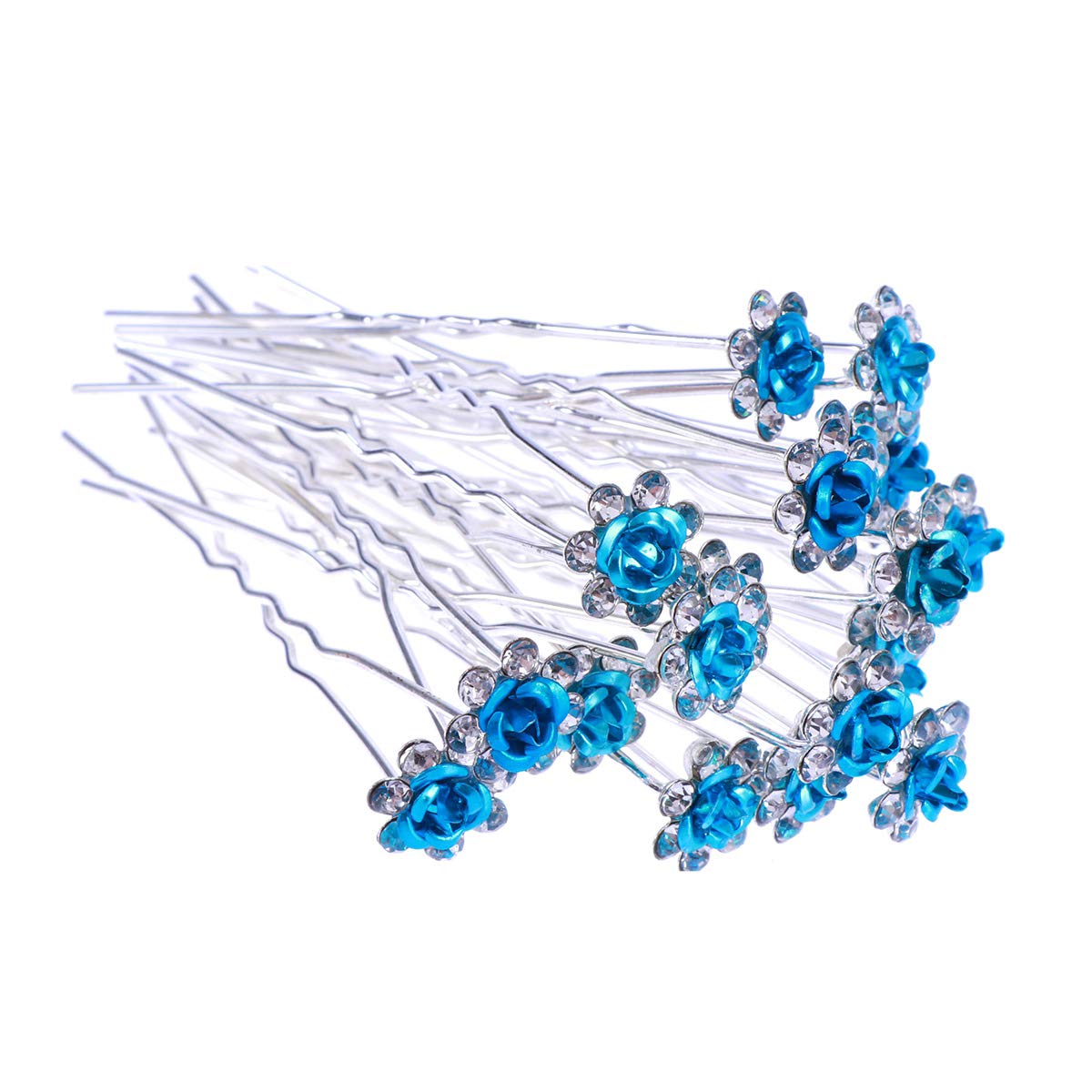 Lurrose 20PCS Elegant Rhinestone U Shaped Rose Crystal Hair Accessories Hand Clips Hair Pins for Parties Wedding Daily life Wedding Bridal Proms Blue
