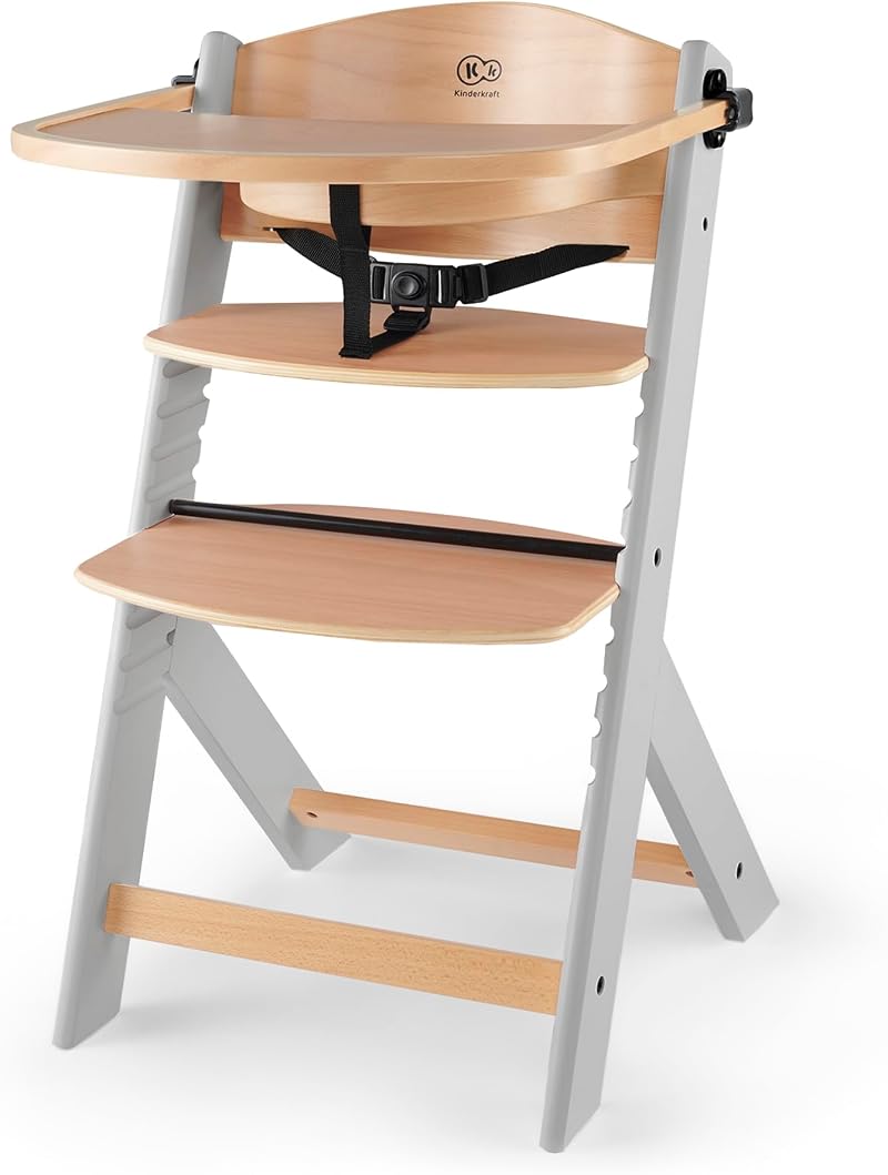 Kinderkraft ENOCK 3 in 1 Wooden Highchair Gray Beechwood