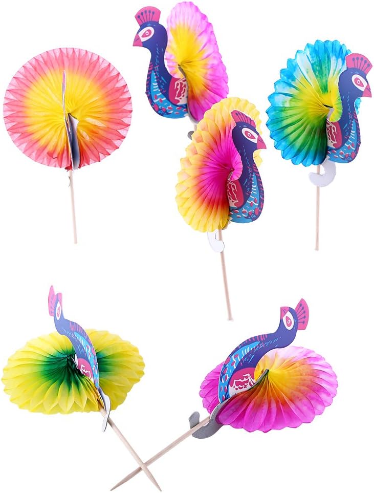 50pcs Drink Fruit Cake Sticks Picks Appetizer Cocktail Sticks Cupcake Toppers Umbrella Peacock Goldfish Wedding Party Decorations Restaurants Buffets Party Supplies(#5)
