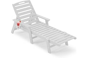 RICHRYCE Outdoor Chaise Lounge Chair,Heavy Solid Patio Chaise Lounge with Arm/Cup Holder,HDPE Lounge Chair Outdoor[Wind Resistant and 100% Waterproof],400LBS Adirondack Lounge Chair with 5-Position Backrest