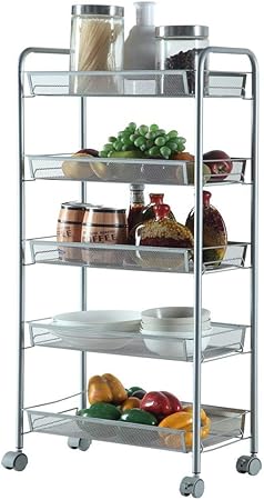 Amazon Com 5 Tier Rolling Cart Honeycomb Mesh Grocery Cart