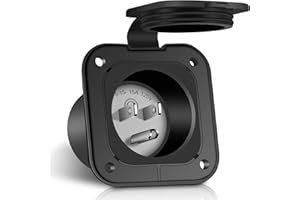 WELLUCK 15 Amp Flanged Inlet 125V, NEMA 5-15 RV Shore Power Inlet Plug w/Waterproof and Back Cover, 2 Pole 3-Wire AC Port Plug, Generator Male Receptacle for Marine Boat RV Shed Electrical Extension