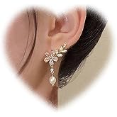 Crymystal Boho Crystal Flower Pearl Drop Dangle Earrings - Alloy, Pearl, Dangle, Earrings