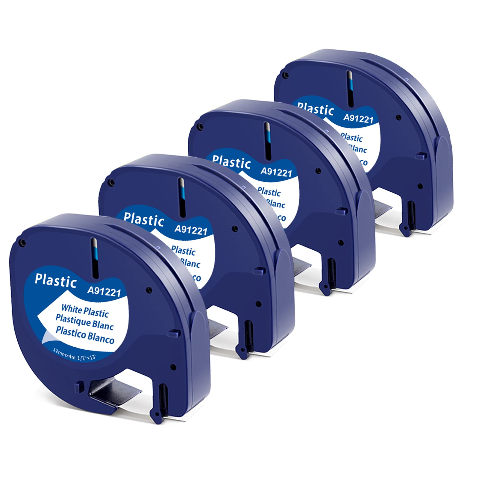 4X MarkField Compatible Plastic Label Tape Replacement for Dymo LetraTag Labels 12 mm x 4 m 91201, Compatible with Dymo LetraTag LT-100H LT-100T LT-110T XR XM 200B QX 50, Black on White