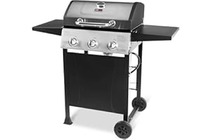 GRILLBOSS Grill Boss 3 Burner Propane Gas Grill, Portable BBQ w/Lid, Wheels & Side Shelves, Black - Grilling Accessories and Equipment for Camping, Tailgating, Outdoor Barbecue and Cooking