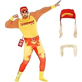 Morph Hulk Hogan Costume, WWE Costume, Hulk Hogan Wrestling Adult Outfit, WWE Wrestling Halloween Outfit with Accessories