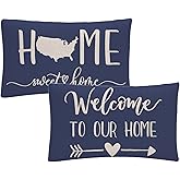 7COLORROOM 2Pack Farmhouse Decor Lumbar Pillow Covers Blue Family Saying Home Sweet Home Rectangular/Waist Cushion Cover Welcome to Our Home Housewarming Gifts Pillowcases 12”×20” (12”×20”, Blue)