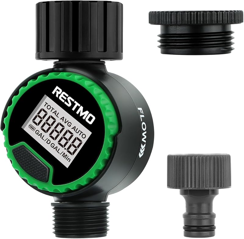 Restmo Water Flow Meter 360° Rotatable LCD Gallon/Liter Measurement