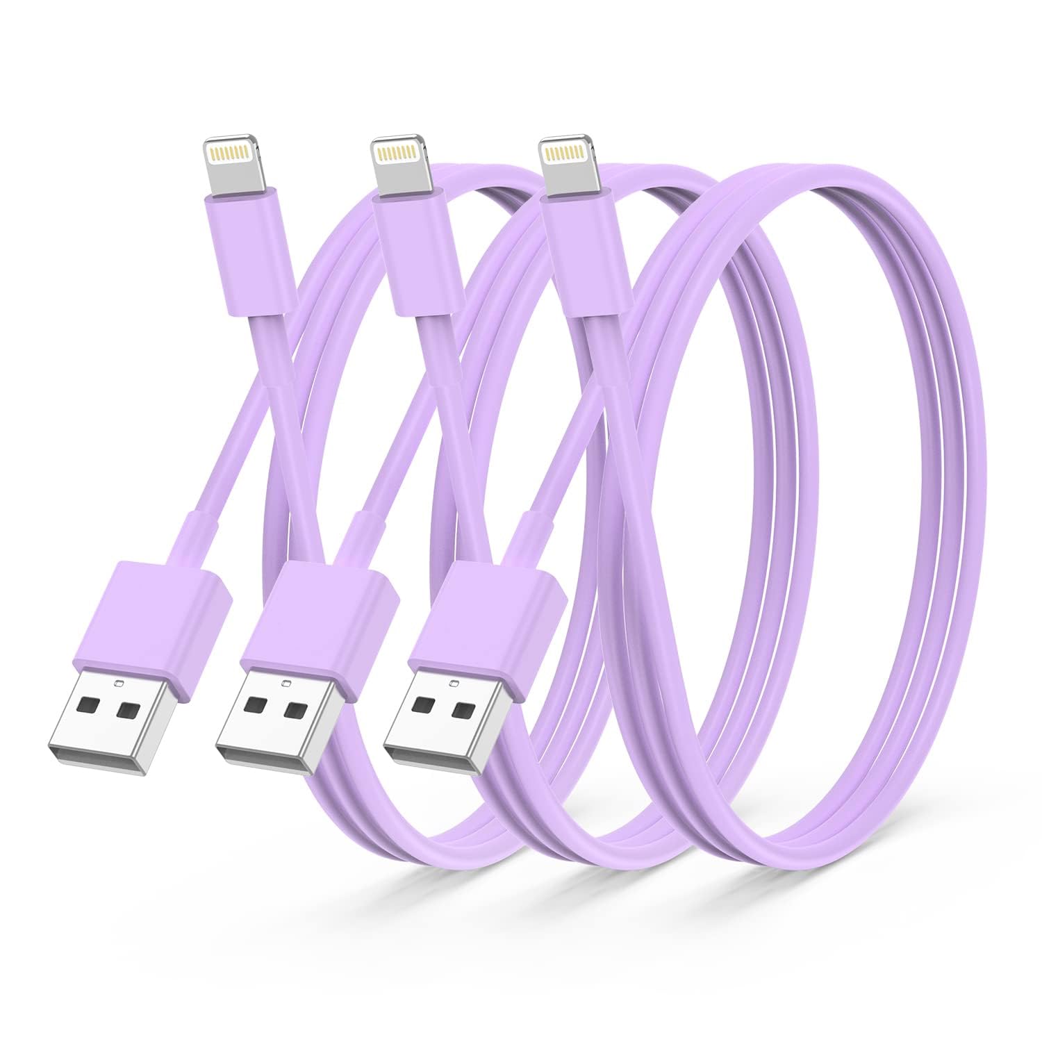 3Pack Apple MFi Certified iPhone Charger 2M,iPhone Lightning to USB A Cable 2 Meters,Fast Charging Cable Lead for iPhone 12 SE 2020 11 Xs Max XR X 8 Plus 7 Plus 6 Plus 5s SE iPad Pro，purple