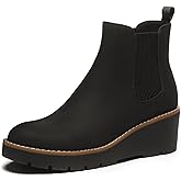 Athlefit Women's Chelsea Wedge Boots Elastic Platform Lug Sole Slip on Wedge Ankle Booties
