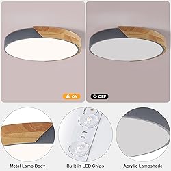 Vikaey Modern LED Ceiling Light, Minimalist Wood