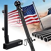 Truck Flag Pole with Hitch Holder – 6FT Heavy Duty Flagpole Kit for 2" Tow Hitch, Dual Angle Mount, Windproof Sleeve for Trucks, Jeep,Trailer – for Tailgating,Parades,Off-Road Flag Display