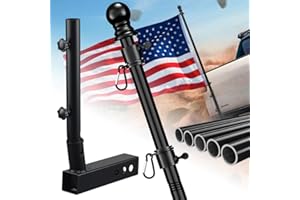 HANGMAICOME Truck Flag Pole with Hitch Holder – 5FT Heavy Duty Flagpole Mount Kit for Tow Hitch, Dual Angle Mount, Long Protect Sleeve Windproof Design for Trucks, Jeep & Trailer,Black