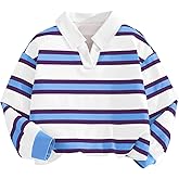LuxyBear Girls Casual Long Sleeve Striped Tee Top Collar Neck T-Shirt