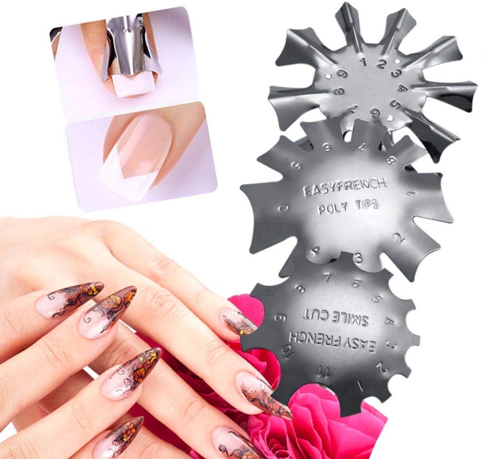 Goodbene 3pcs Easy French Smile Line Gel Cutter Tool Staniless Steel C-Shape Manicure Edge Trimmer Diy Plate Module (3 Patterns)