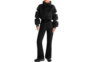 Yousify Womens Snow Suits One Piece Ski Suit Faux Fur Collar Jumpsuit Windproof Winter Warm Ski Outfits for Snowboarding