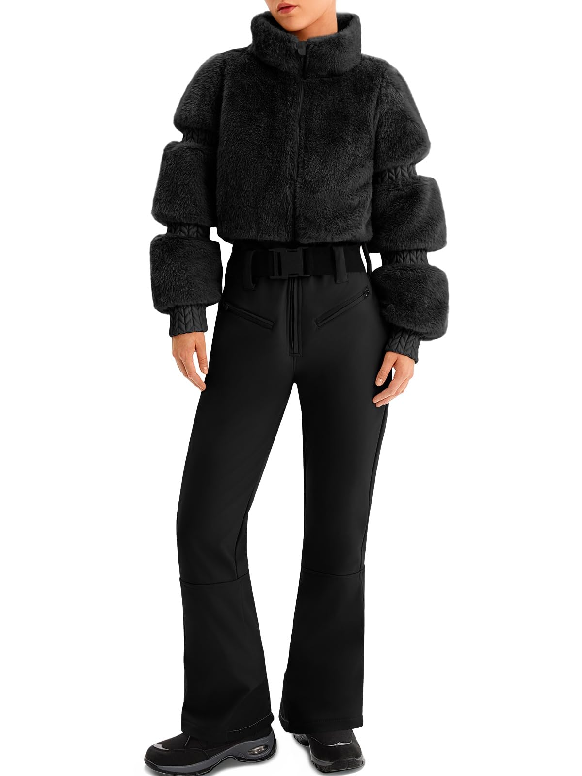 Photo 1 of Yousify Womens Snow Suits One Piece Ski Suit Faux Fur Collar Jumpsuit Windproof Winter Warm Ski Outfits for Snowboarding